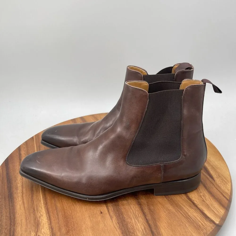 Magnanni Boots Mens Size 11 M Brown Leather Chelsea Ankle Almond Toe Going Out